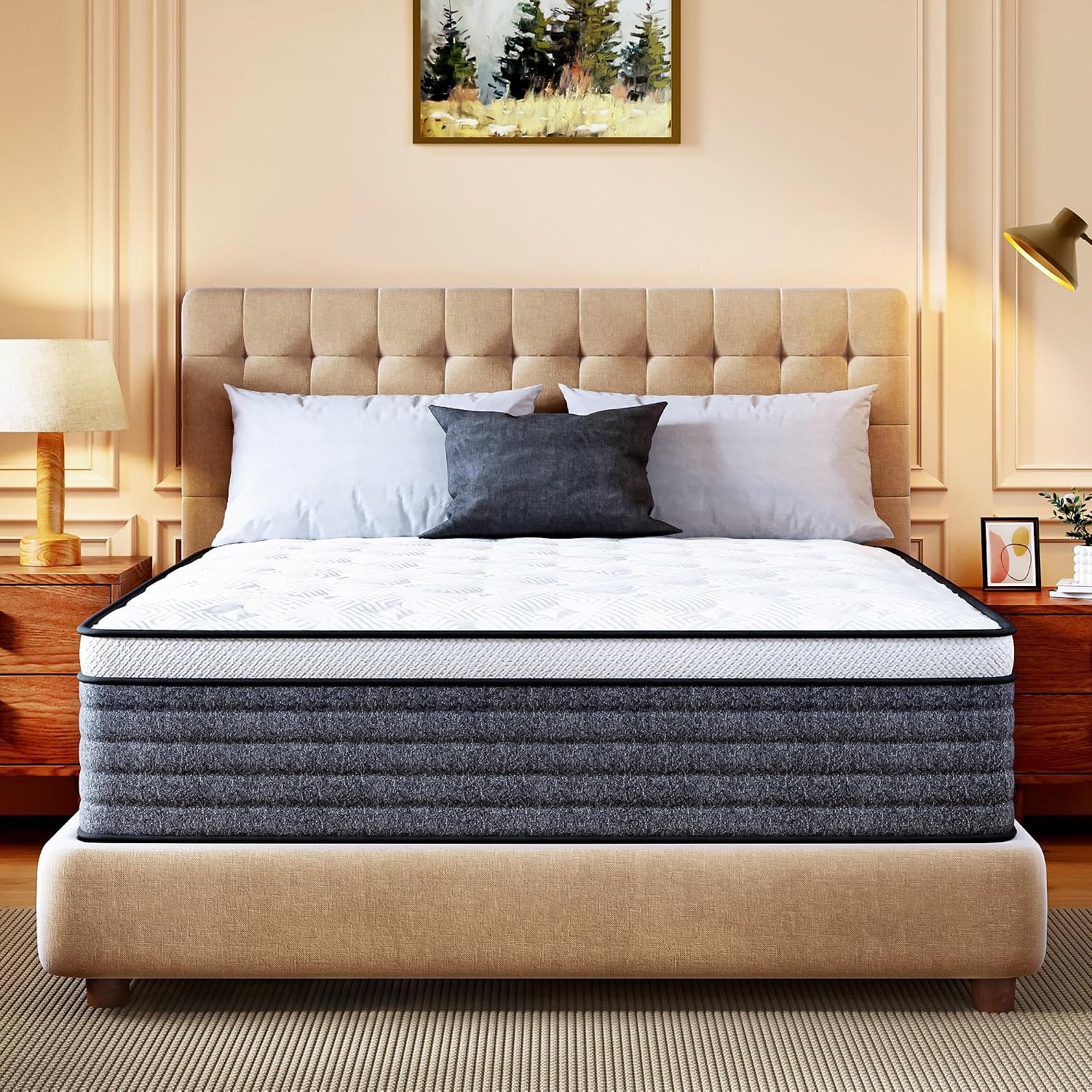CH Charme House Twin Mattress, 12 Inch Twin Size Hybrid Mattress in a Box, Medium Feel Foam and Individual Pocket Springs, Extra Edge Support, Pressure Relief, CertiPUR-US, Grey