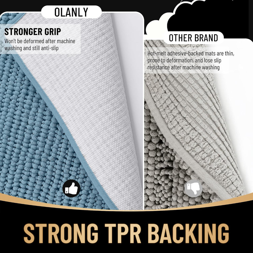 OLANLY Thick Large Bathroom Rugs 70x46, Extra Soft Absorbent Chenille Bath Rugs, Rubber Backing, Machine Wash Dry, Bath Mats for Bathroom Floor, Tub and Shower, Home Decor Accessories, Airy Blue