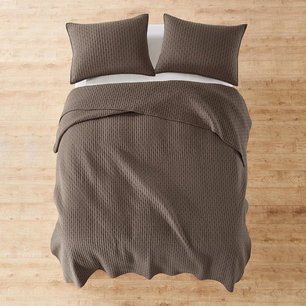Levtex Home Cross Stitch Reversible King/Cal King Quilt Set (106x92in) with 2 Pillow Shams (36x20in) - Stitch Texture - Cocoa - Cotton King Size Quilt Bedding Set - Lightweight, Soft, Pre-Washed
