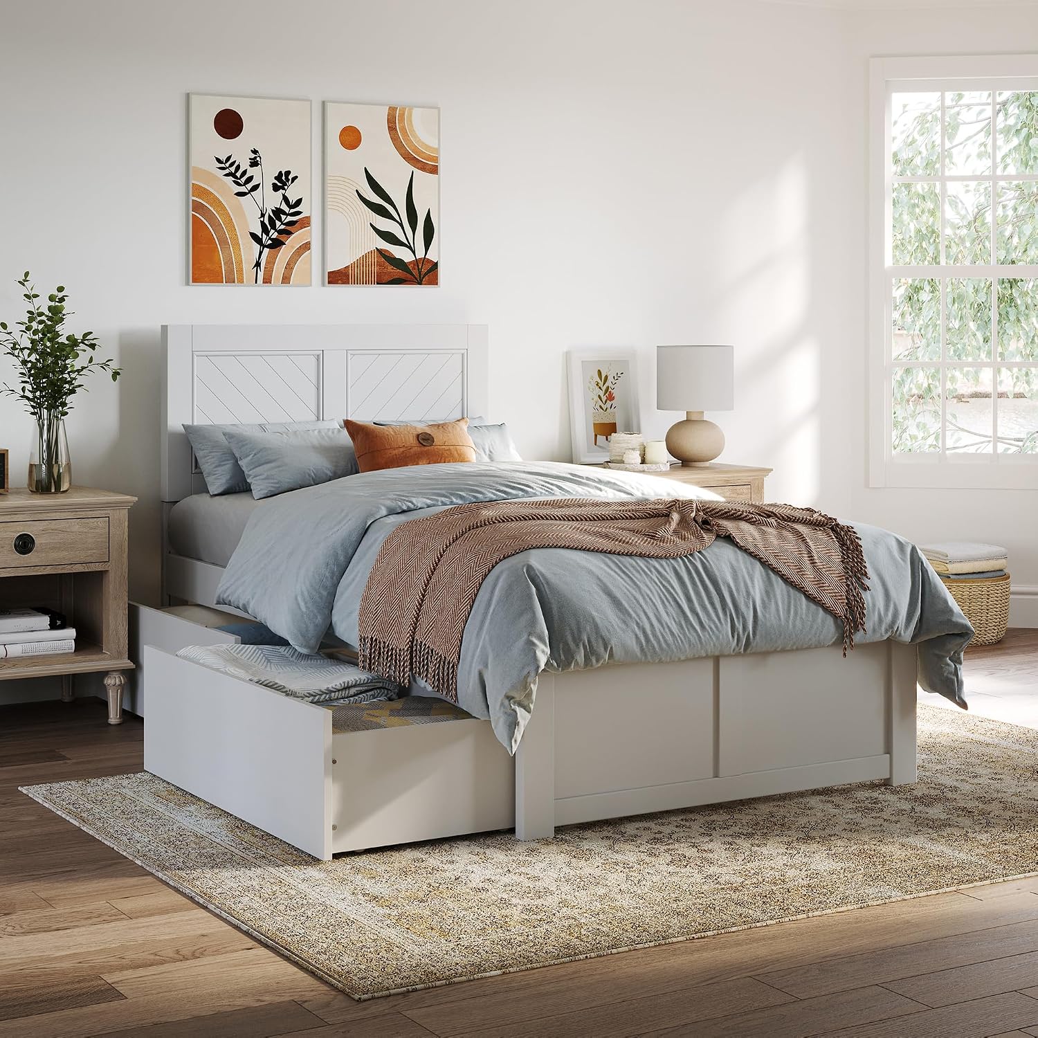 AFI, Canyon Twin Solid Wood Storage Platform Bed with Footboard & Set of 2 Storage Drawers, White