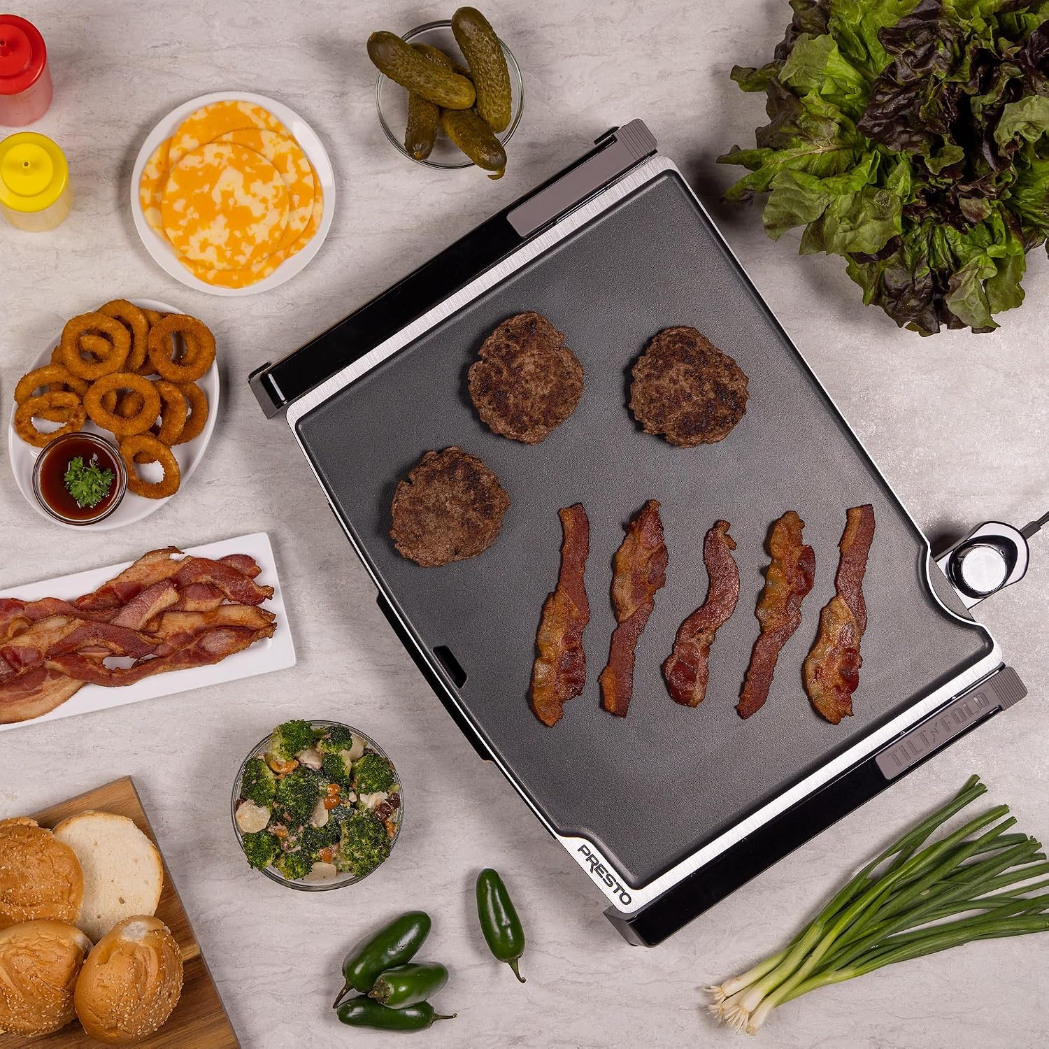 Presto XL 07073 Electric Tilt-N-fold Griddle, 19', Black & 07046 Tilt 'n Drain Big Griddle Cool-Touch Electric Griddle