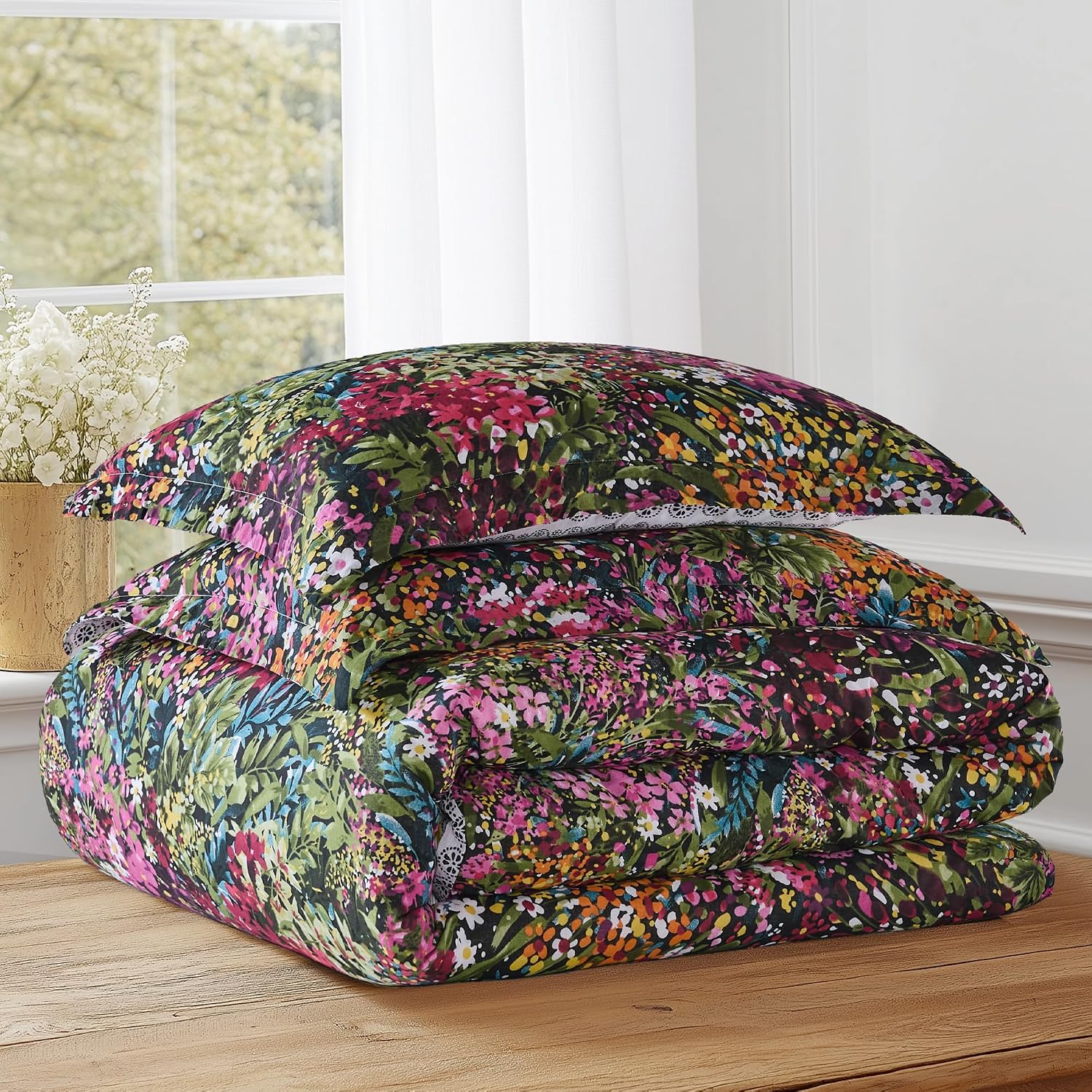 Levtex Home - Basel Comforter Set - Twin Comforter (68x88in.) + One Standard Pillow Case (26x20in.) - Multicolor Floral - Cotton