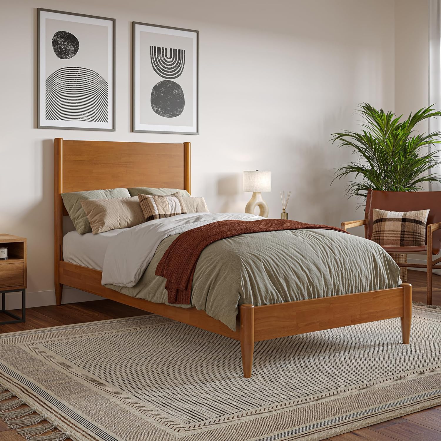 AFI, Pasadena Twin XL Solid Wood Low Profile Platform Bed, Light Toffee