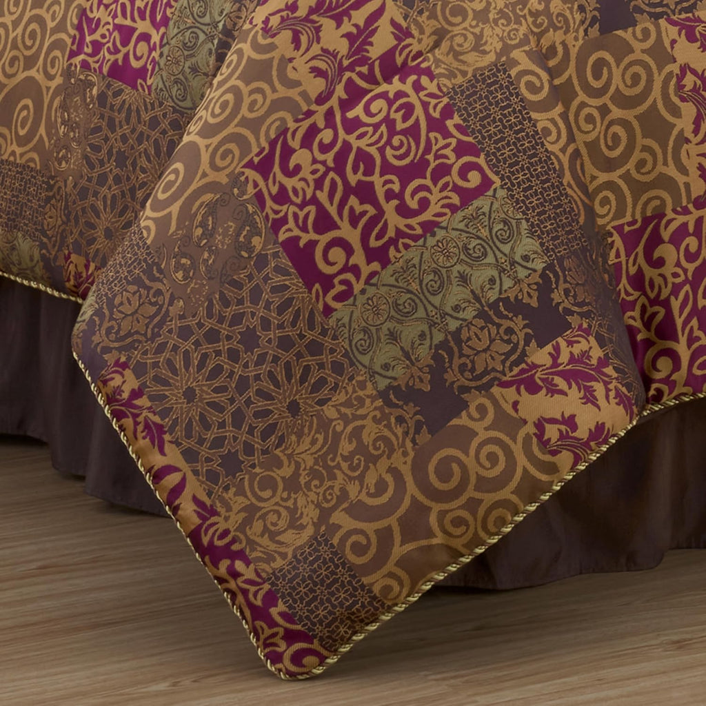 Chezmoi Collection Amelia 9-Piece Floral Jacquard Patchwork Comforter Set, Queen, Multi-Color