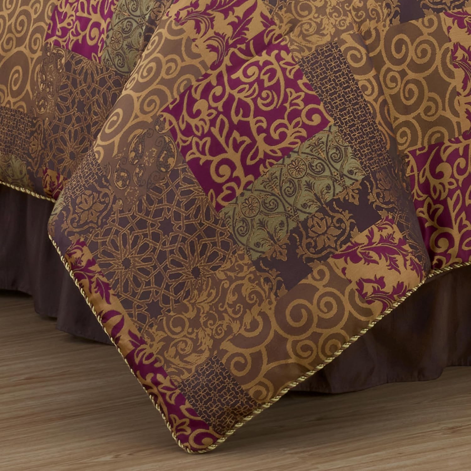Chezmoi Collection Amelia 9-Piece Floral Jacquard Patchwork Comforter Set, Queen, Multi-Color