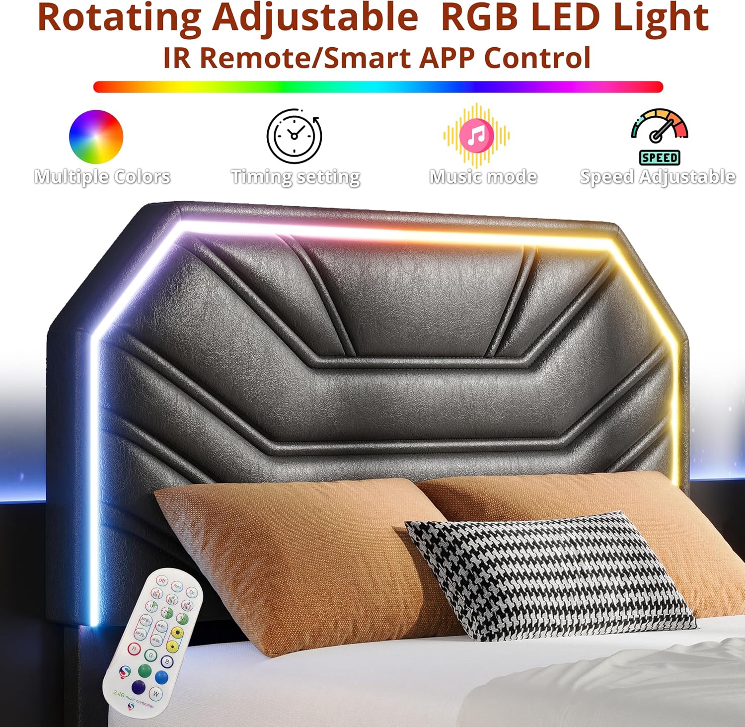 LIKIMIO Twin XL Bed Frames with LED Light Headboard, Upholstered Modern Cama Twin XL Platform Bed Frame with Heavy Duty Supports, No Box Spring Need, Noise Free, Easy Assembly, Black