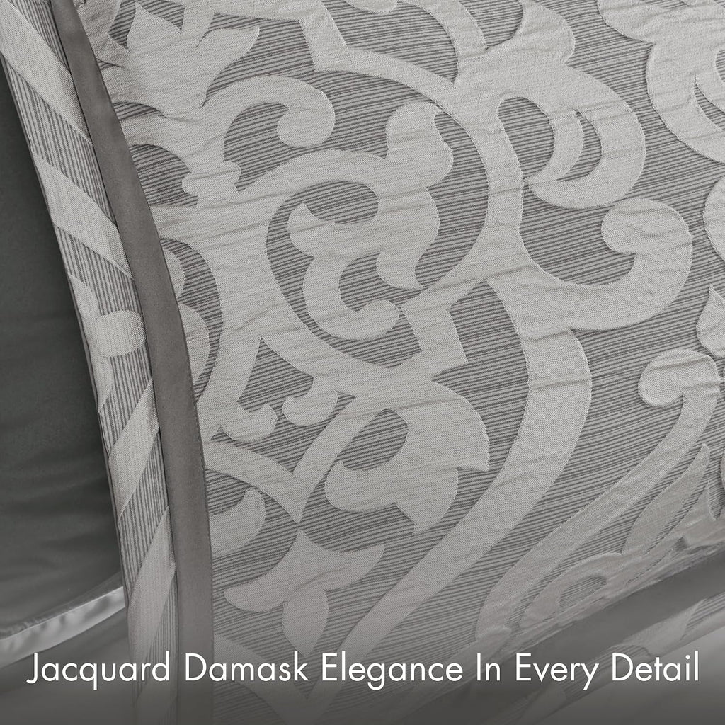 Madison Park Odette Cozy Comforter Set Jacquard Damask Medallion Design - Modern All Season, Down Alternative Bedding, Shams, Decorative Pillows, King(104 in x 92 in), Silver 8 Piece