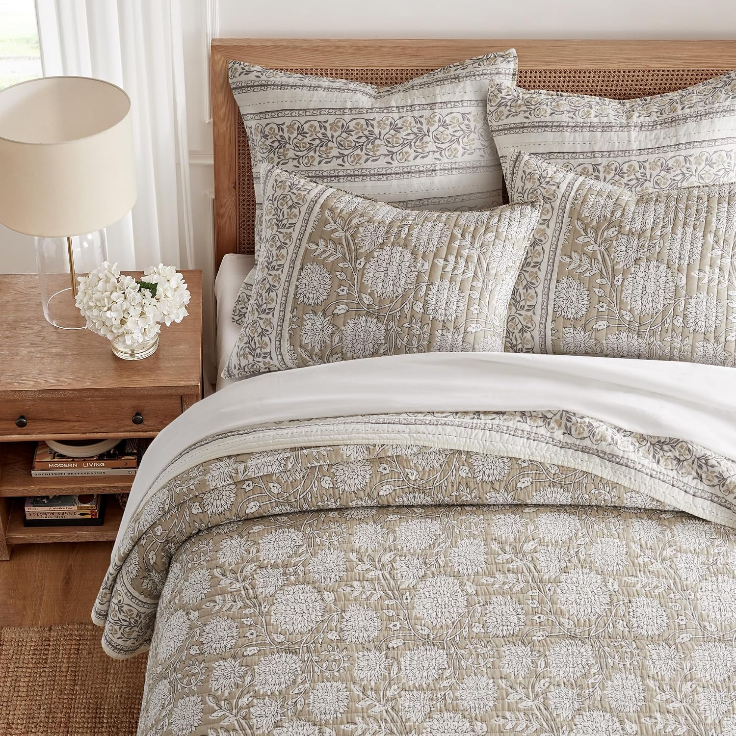 Levtex Home – Adare Taupe Bedspread Set – Twin Bedspread (80x106in.) and 1 Standard Sham (20x26in.) – Floral Botanical Design – Taupe and White – Reversible – Cotton