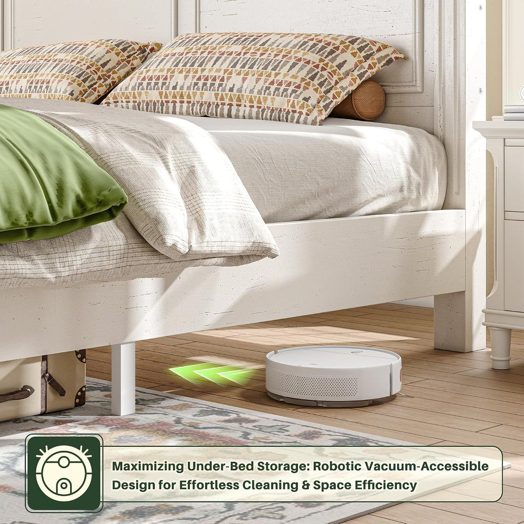 Homkdom Farmhouse Full Size Bed Frame, 51' Tall Full Bed Frame with Headboard, Bed Frame with 2 Storage Drawers, No Box Spring Needed, White