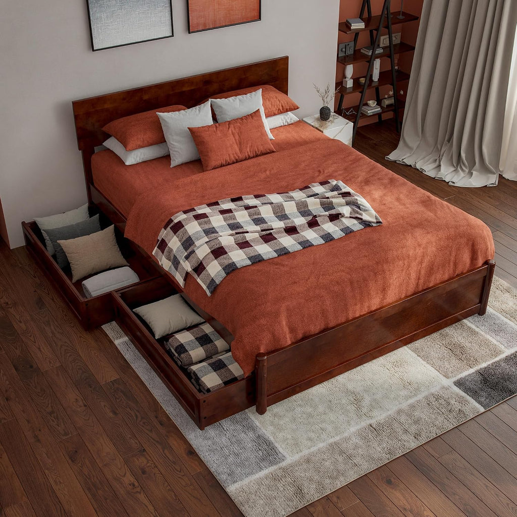 AFI, Wesley Full Platform Bed with Panel Footboard and Storage Drawers, Walnut