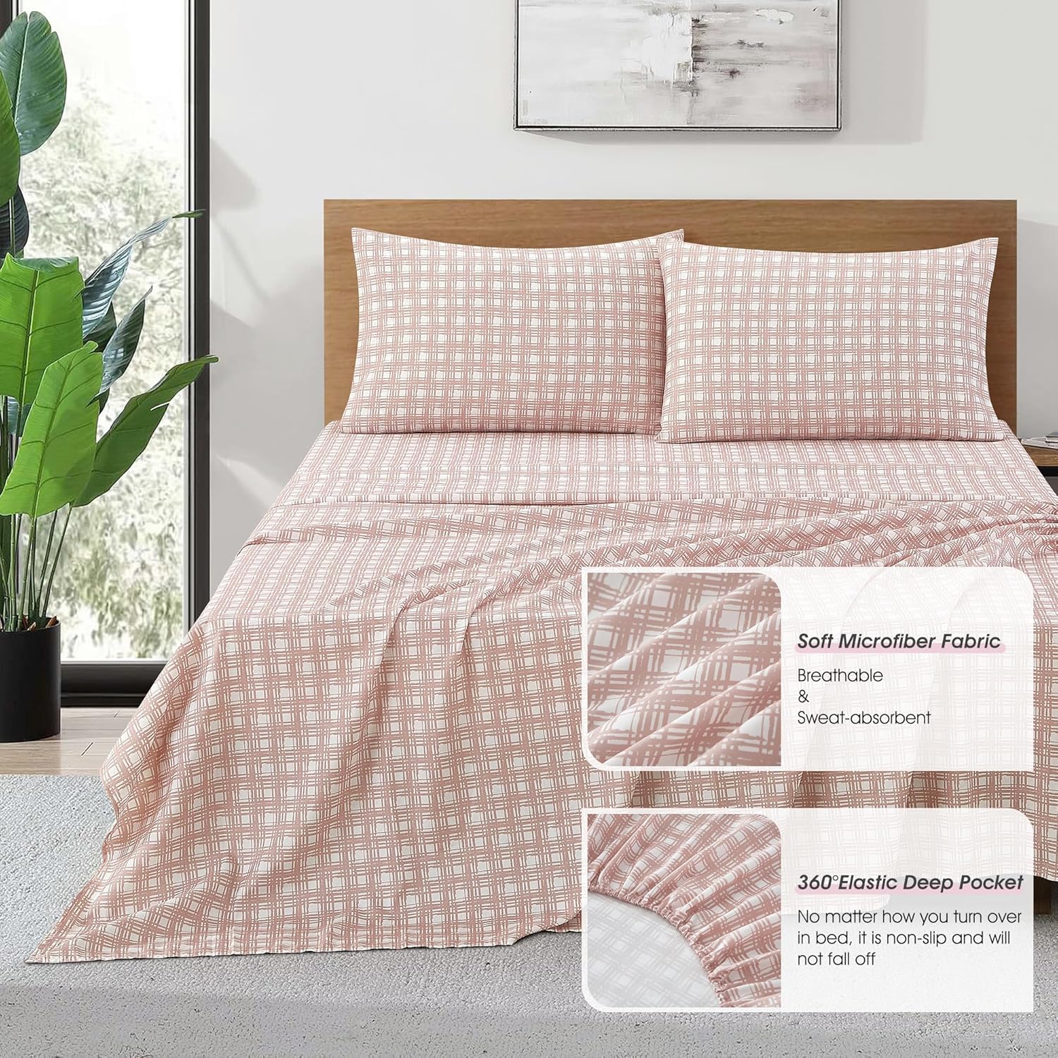 LANCO MODERN LIFESTYLE Blush California King Comforter Set, Classic Jacquard Floral 14 Pieces Bedding Set, Ultra Soft for All Seasons, Sheets, Bedskirt, Throw, Matching Shams and Decor Pillows