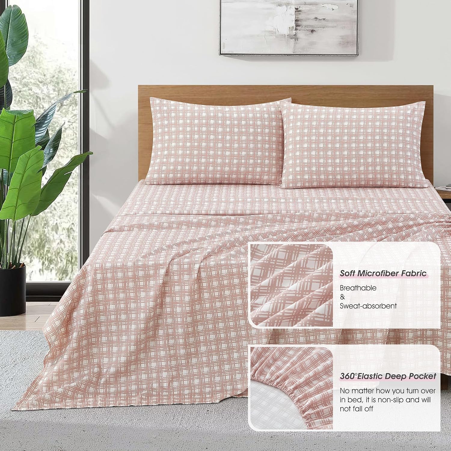 LANCO MODERN LIFESTYLE Blush King Size Comforter Set, Classic Jacquard Floral 14 Pieces Bedding Set, Ultra Soft for All Seasons, Sheets, Bedskirt, Throw, Matching Shams and Decor Pillows