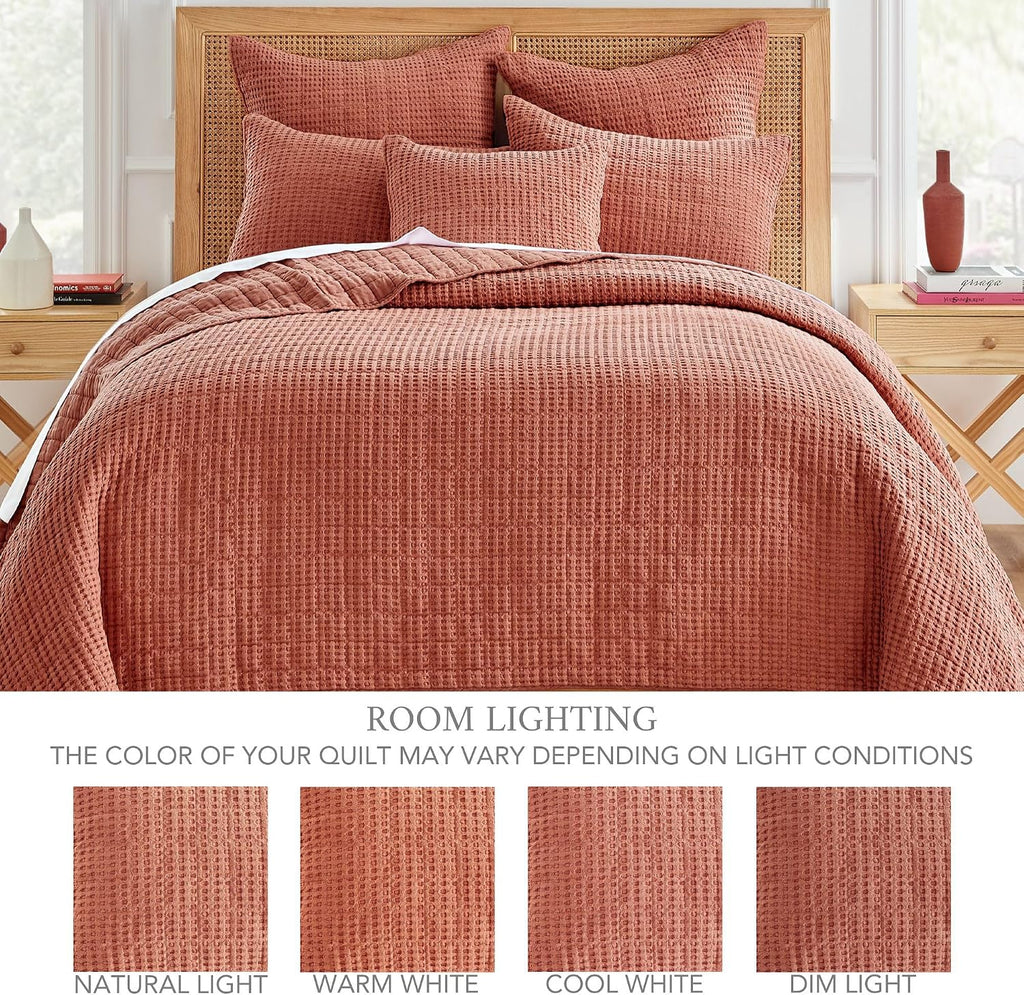 Levtex Home Mills Waffle King/Cal King Quilt Set (106x92in) with 2 Pillow Shams (36x20in) - Adobe - 100% Cotton King Size Quilt Bedding Set - Lightweight, Soft, Pre-Washed