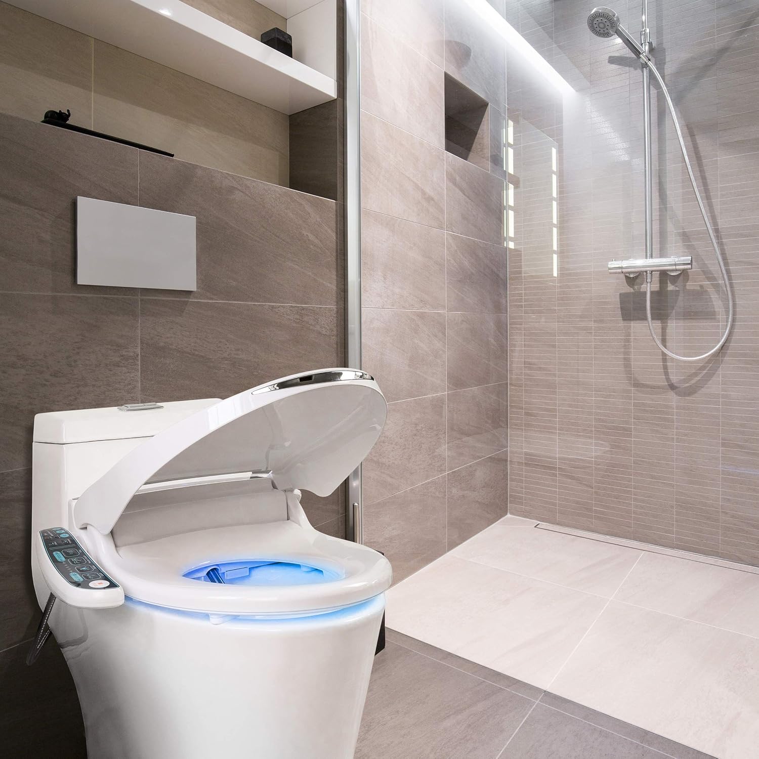 BidetMate 2000 Series Heated Bidet Japanese Toilet Seat with Unlimited Water, Side Control Panel, Deodorizer, and Warm Air Dryer - Adjustable Self-Cleaning - Shape of Bidet Round