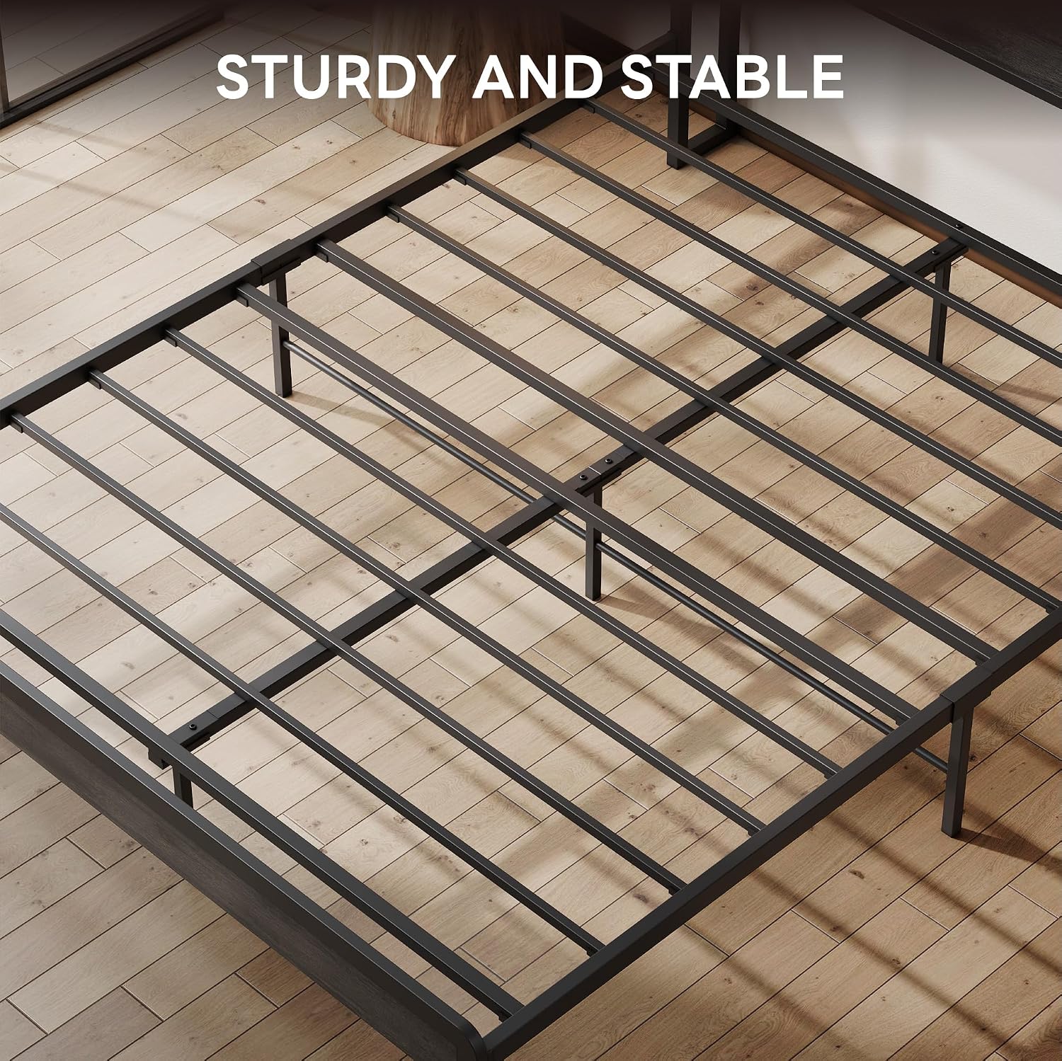 LIKIMIO Full Bed Frame with Headboard, Dark Wood Camas Full with Strong Supports, Sturdy, Noise-Free, No Box Spring Needed, Charcoal Grey