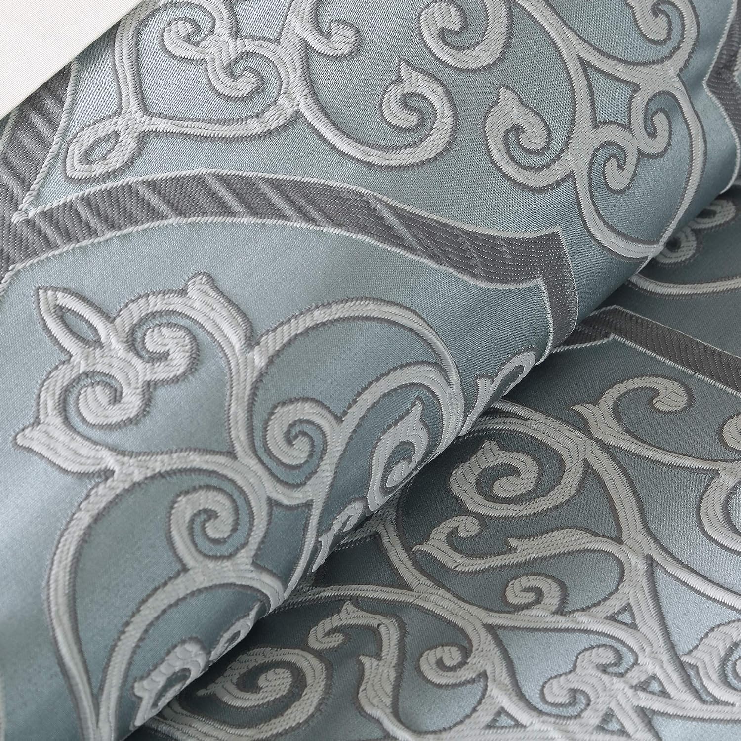Madison Park Lavine Cozy Bed in a Bag Comforter Set, Traditional Luxe Jacquard Design All Season Down Alternative Bedding with Cotton Bed Sheets, Bed Skirt & Pillows, King Blue 12 Piece