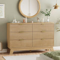 Fluted Dresser for Bedroom with 6 Drawers, 48' Wide Modern Chest of Drawers with Metal Handle, Wooden Dresser TV Stand, Wood Closet Clothes Storage Organizer for Living Room, Hallway, Natural Oak