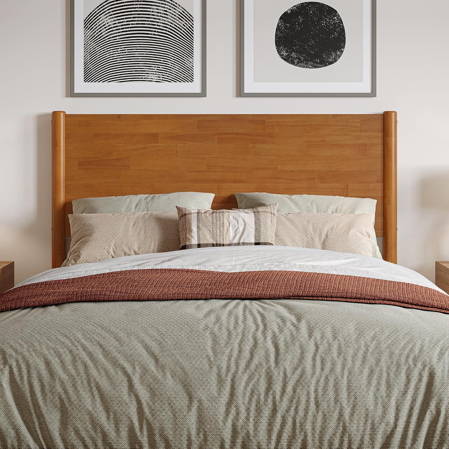 AFI, Pasadena Full Solid Wood Low Profile Platform Bed, Light Toffee