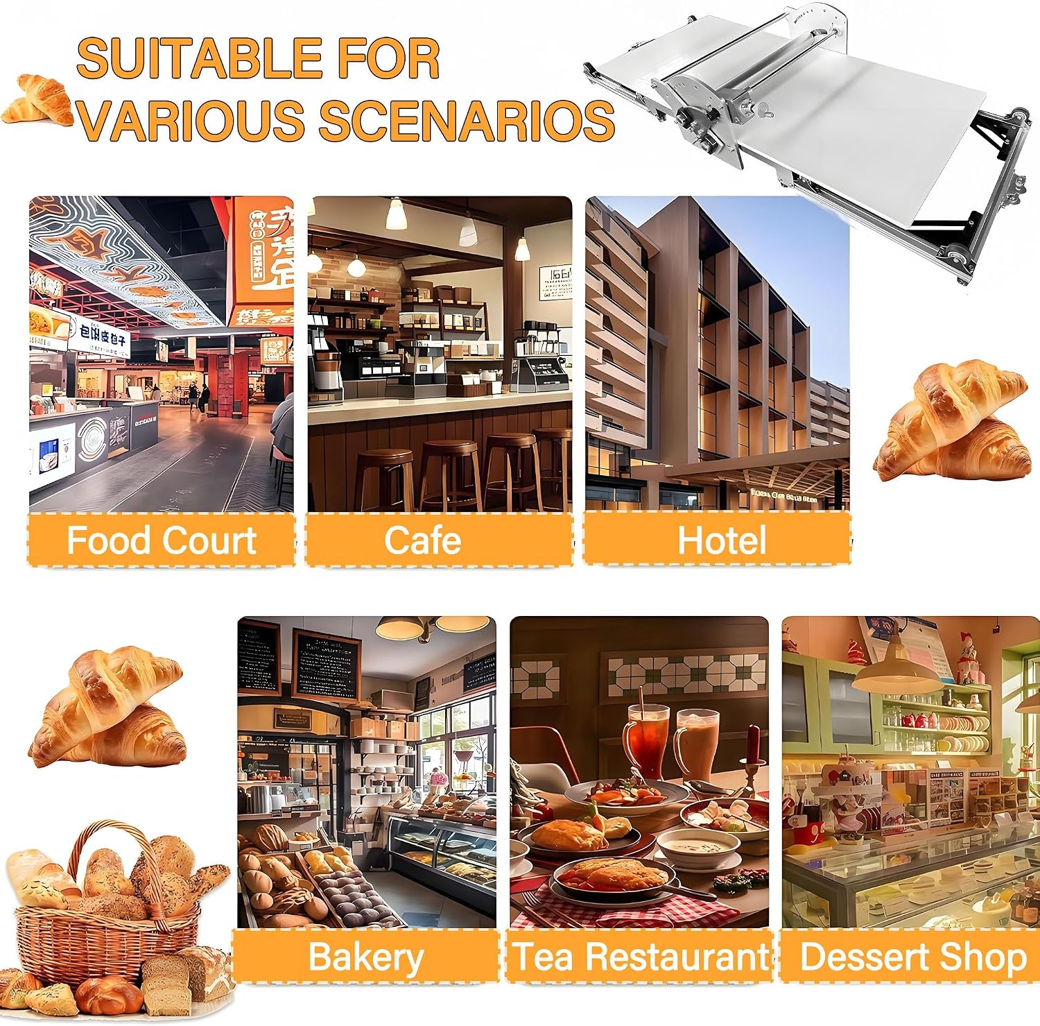 Commercial Dough Sheeter - Electric Puff Pastry Maker with Adjustable Thickness 2-30mm, Foldable Design for Restaurant, Bakery & Home Use DS508