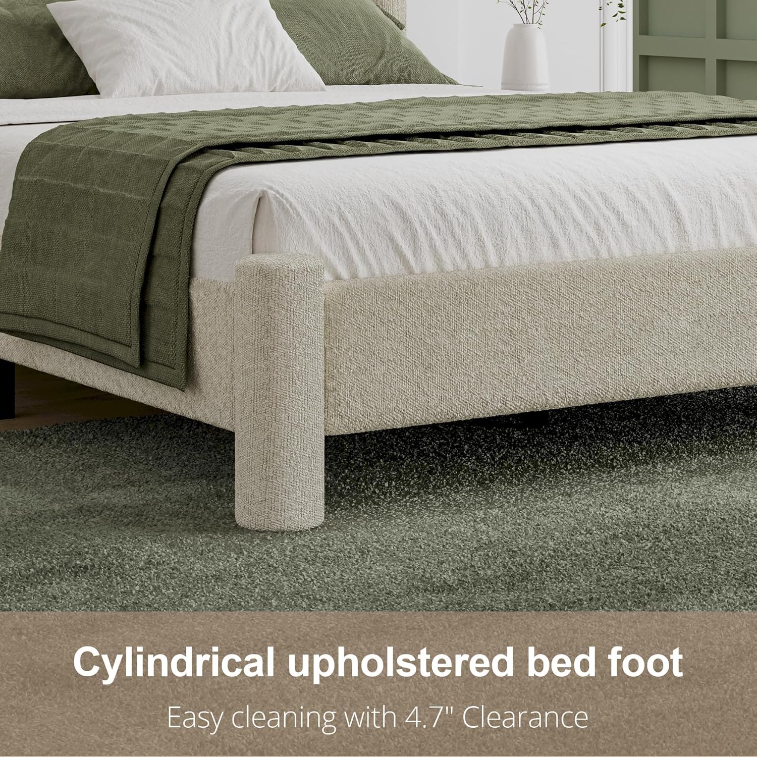 REVOMINCA Twin Size Bed Frame, Boucle Upholstered Platform Bed with Headboard and Footboard, Soft Rounded Corners, No Box Spring Required, Easy Assembly, Cream