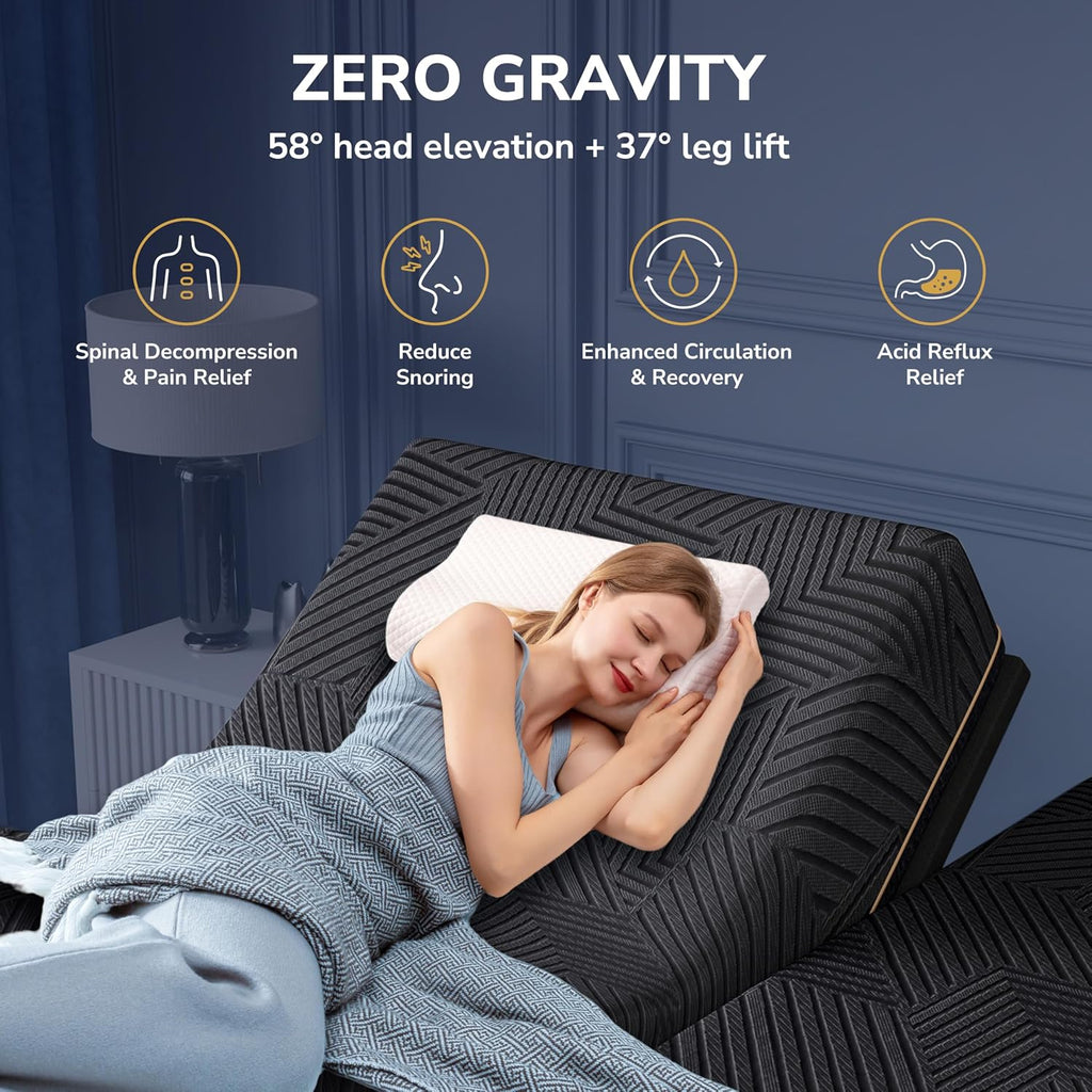 EGOHOME Adjustable Bed Frame Queen and 14 Inch Cooling Memory Foam Mattress, Wireless Remote Head and Foot Incline, 12 inch Legs, Zero Gravity Queen Size 60' x 80'