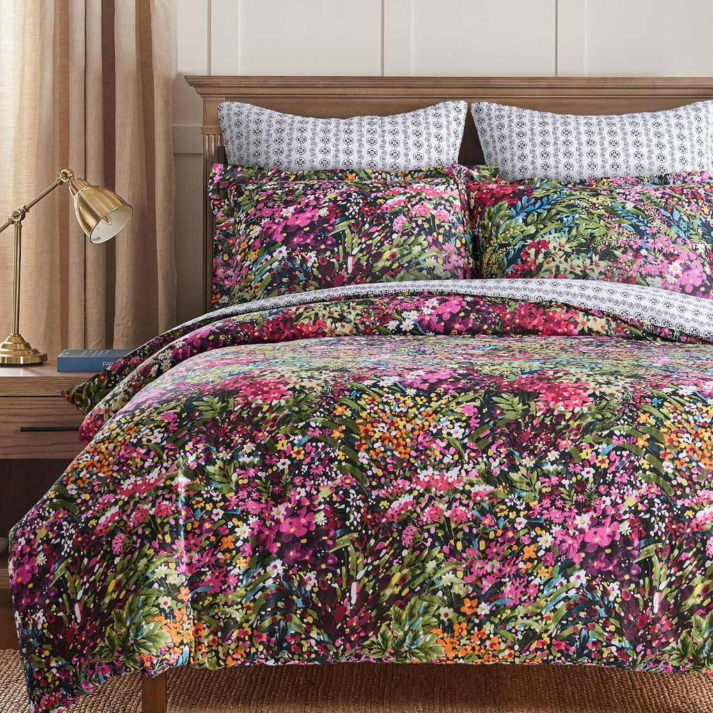 Levtex Home - Basel Duvet Set - King Duvet Cover (160x94in.) + Two King Pillow Cases (36x20in.) - Multicolor Floral - Cotton