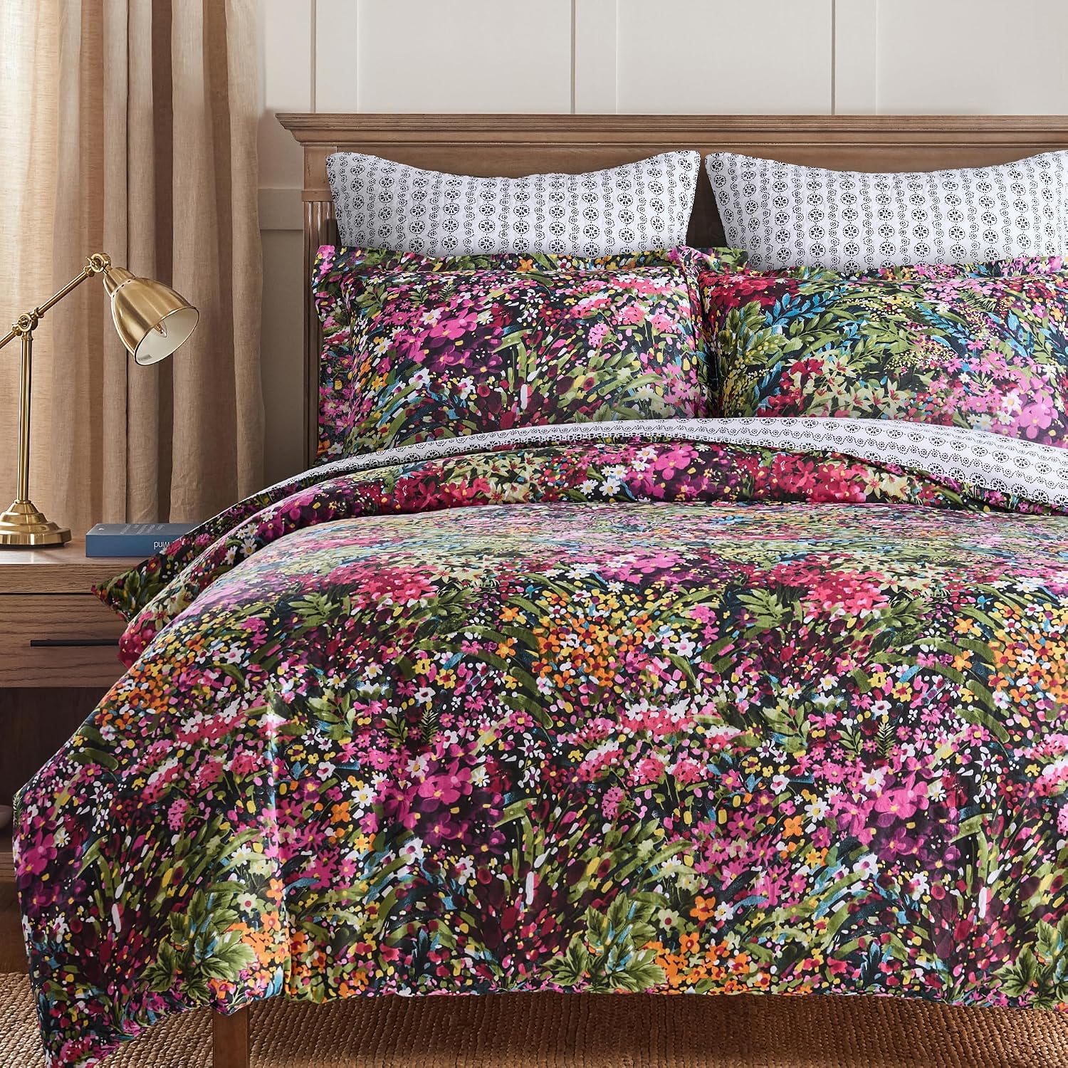 Levtex Home - Basel Duvet Set - King Duvet Cover (160x94in.) + Two King Pillow Cases (36x20in.) - Multicolor Floral - Cotton
