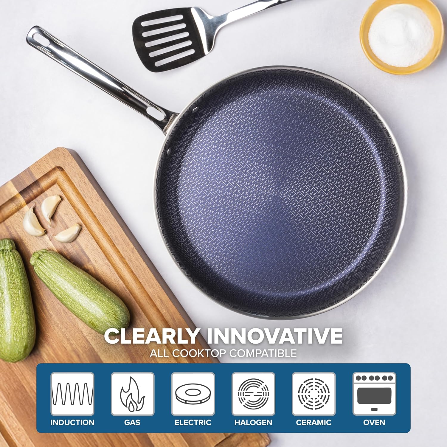 Viking Hybrid Plus 3-Ply Ceramic Nonstick Frying Pan, Made without PFAS, 12-Inch Induction Cookware, Metal Utensil Safe, Oven Safe to 500F