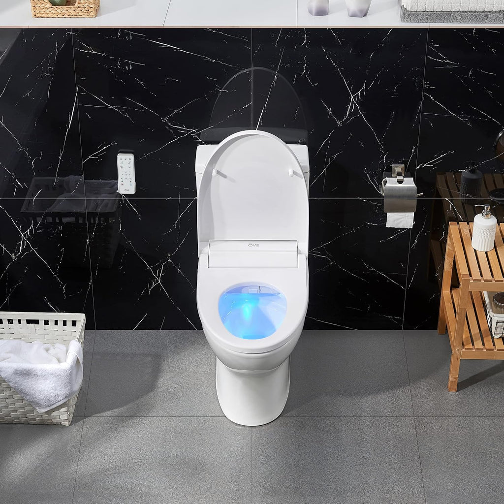 OVE Decors Wilma Smart Toilet with Integrated Bidet Seat, Heated Seat with Auto Flush and Warm Water and Multi Function Remote Control, White