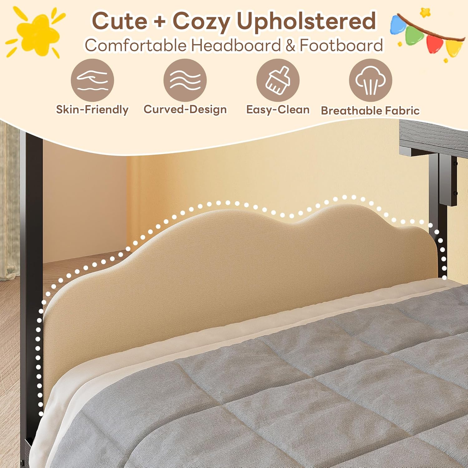 LIKIMIO Twin Corner Bed Frame with 2 Storage Drawers, DIY House Bed with Bookshelf & Curved Upholstered Headboard & Footboard, Twin Bed Frames for Bedroom, No Box Spring Needed, Black-White