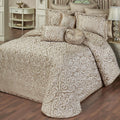 Davenport Luxury Bedding | Neutral Sand and Beige Colors | Elegant Jacquard-Woven Puff-Textured Scrollwork Medallions | 3 Piece Bedding Set Includes Oversized Cal King Bedspread and 2 King Shams