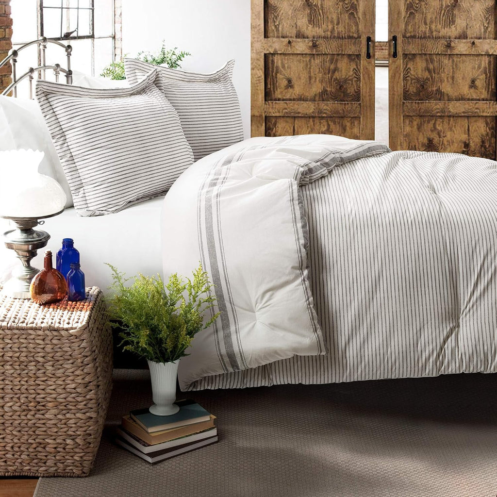 Lush Decor Farmhouse King Size Comforter Set, Reversible Cotton, 3 Piece Set, California King, Gray - Cozy Bedding - Rustic Decor - Modern Farmhouse Bedroom Decor