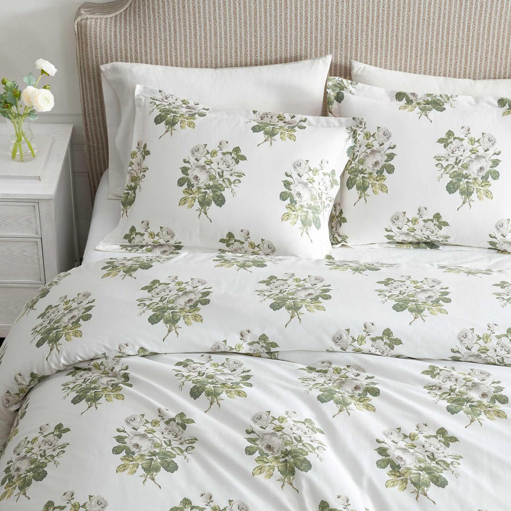 Martha Stewart - King Comforter Set, Smooth Sateen Front with Subtle Sheen & Lightweight Cotton Percale Reverse, 3 Piece Bed Set with Matching Pillowcases (Eloise Floral Grey)