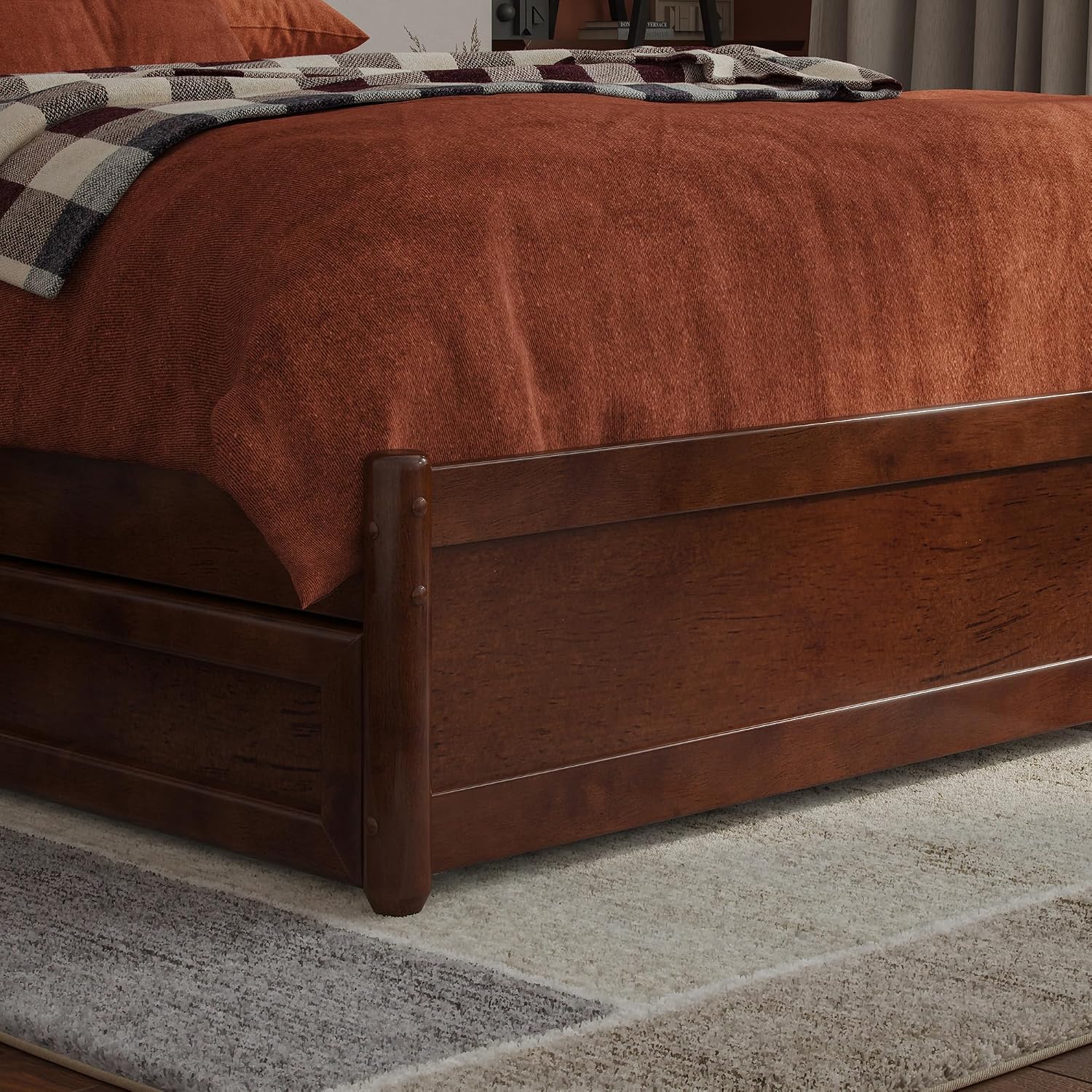 AFI, Wesley Full Platform Bed with Panel Footboard and Storage Drawers, Walnut