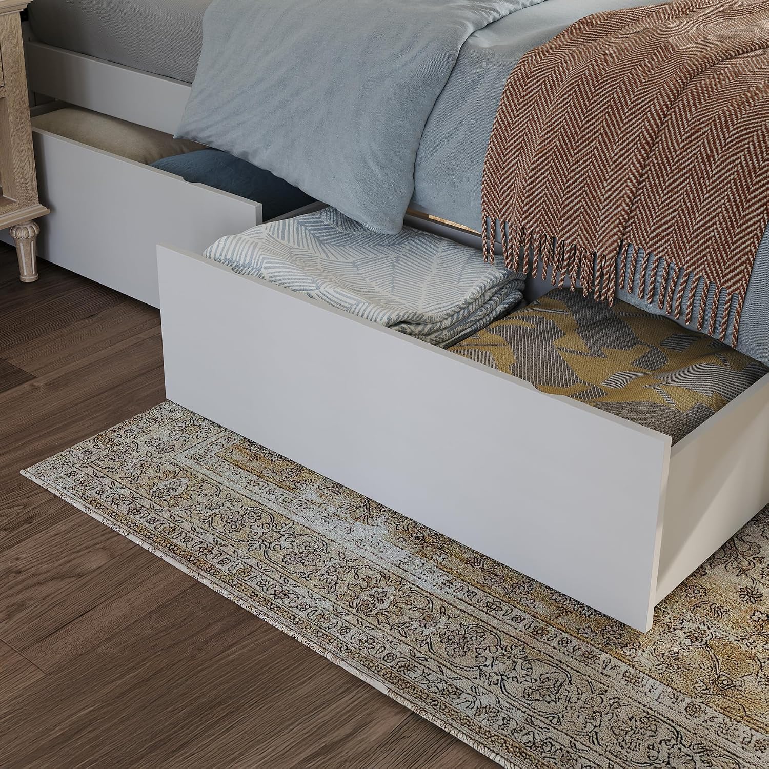 AFI, Canyon Twin Solid Wood Storage Platform Bed with Footboard & Set of 2 Storage Drawers, White
