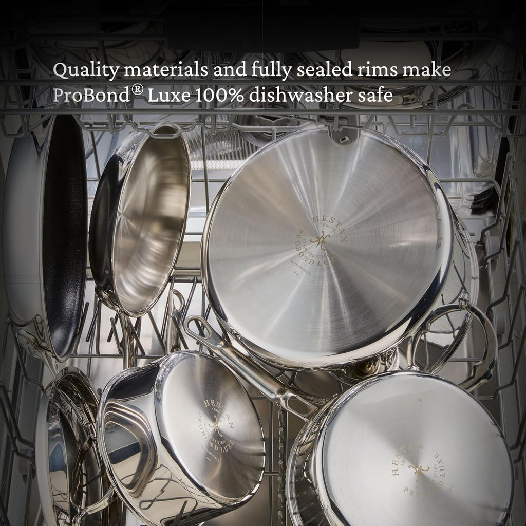 Hestan ProBond Luxe 5-Quart Essential Pan with Lid, Professional Clad Stainless Steel, ProCore Tri-Ply Clad Construction, Polished Exterior, Induction & Oven Safe