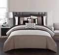 Chic Home Beige Bed in a Bag Comforter Set, Queen Size (10 Pieces), Ayelet - Color Block Stripe Premium Microfiber Bedding - Comforter, Flat & Fitted Sheets, Shams, Pillowcases & Decorative Pillows