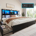Homkdom King Size Bed Frame with Storage Headboard & 4 Large Drawers King Bed Frame with 51' Tall Headboard 9 Compartments Led Lights & Charging Station,No Box Spring Needed, No Noise,Black