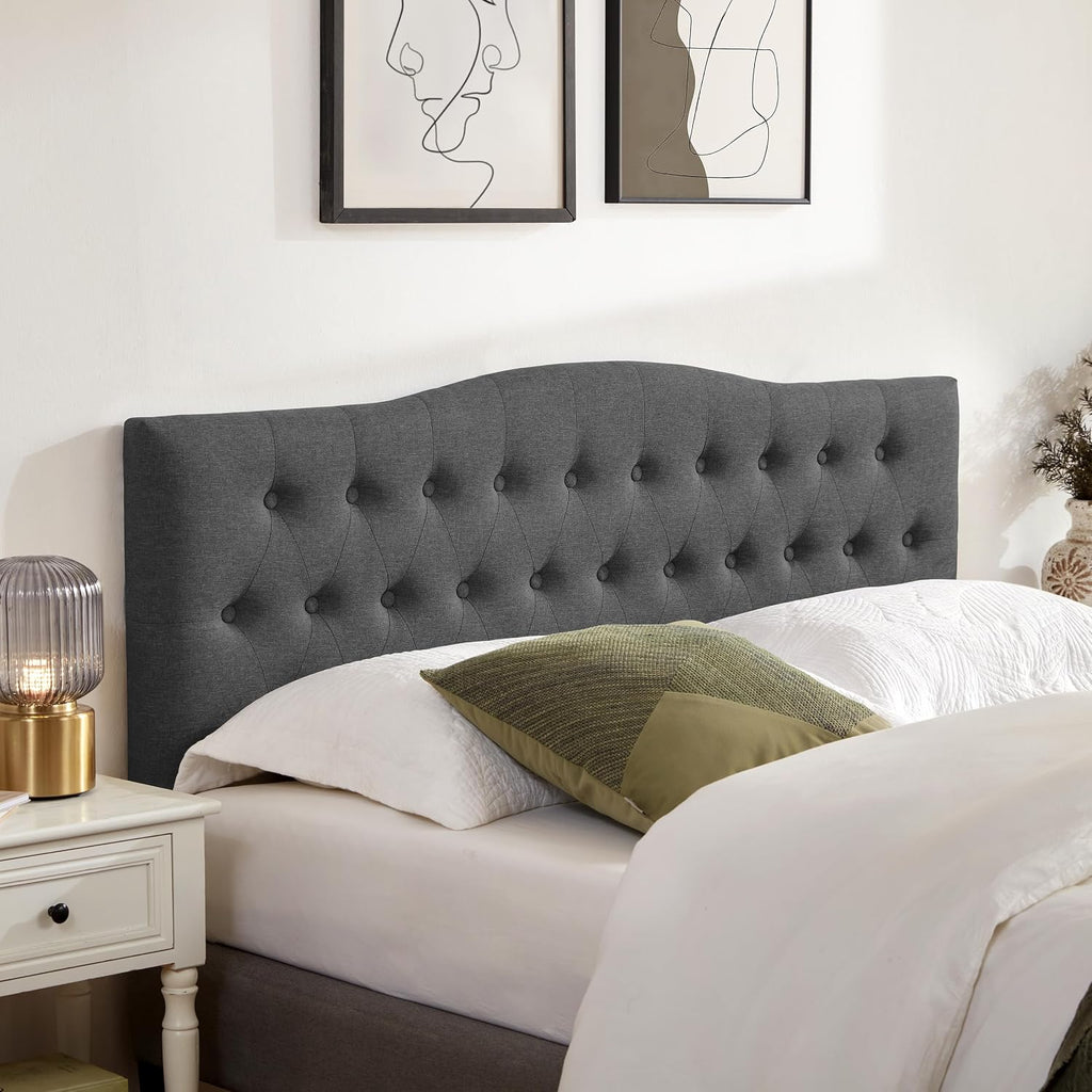 Huatean Home Tufted Upholstered Headboard King Size, Sturdy and Durable Solid Wood Bed headboard, Fabric Headboard Adjustable Height from 37' to 51', Modern Button Diamond Design Head Board, Black