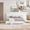 King Size Upholstered Platform Bed Frame with 2 Side Storage Drawers & Built-in Nightstands, Linen Headboard, Sturdy Metal Frame, Noise-Free, No Box Spring Needed, White