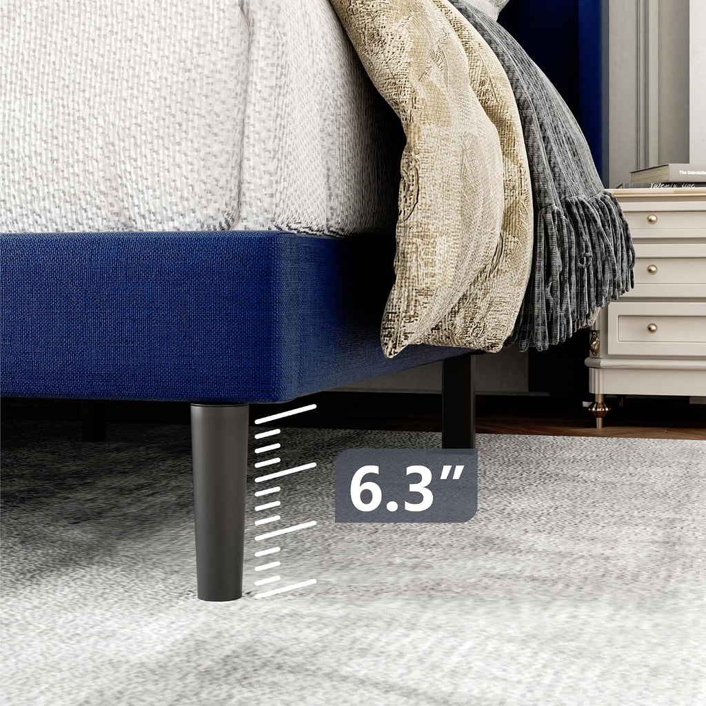Gruwans Queen Size Bed Frame with Upholstered Wingback Headboard, Easy Assemnly Platform Bed, Wooden Slat Support No Box Spring Needed, Navy Blue