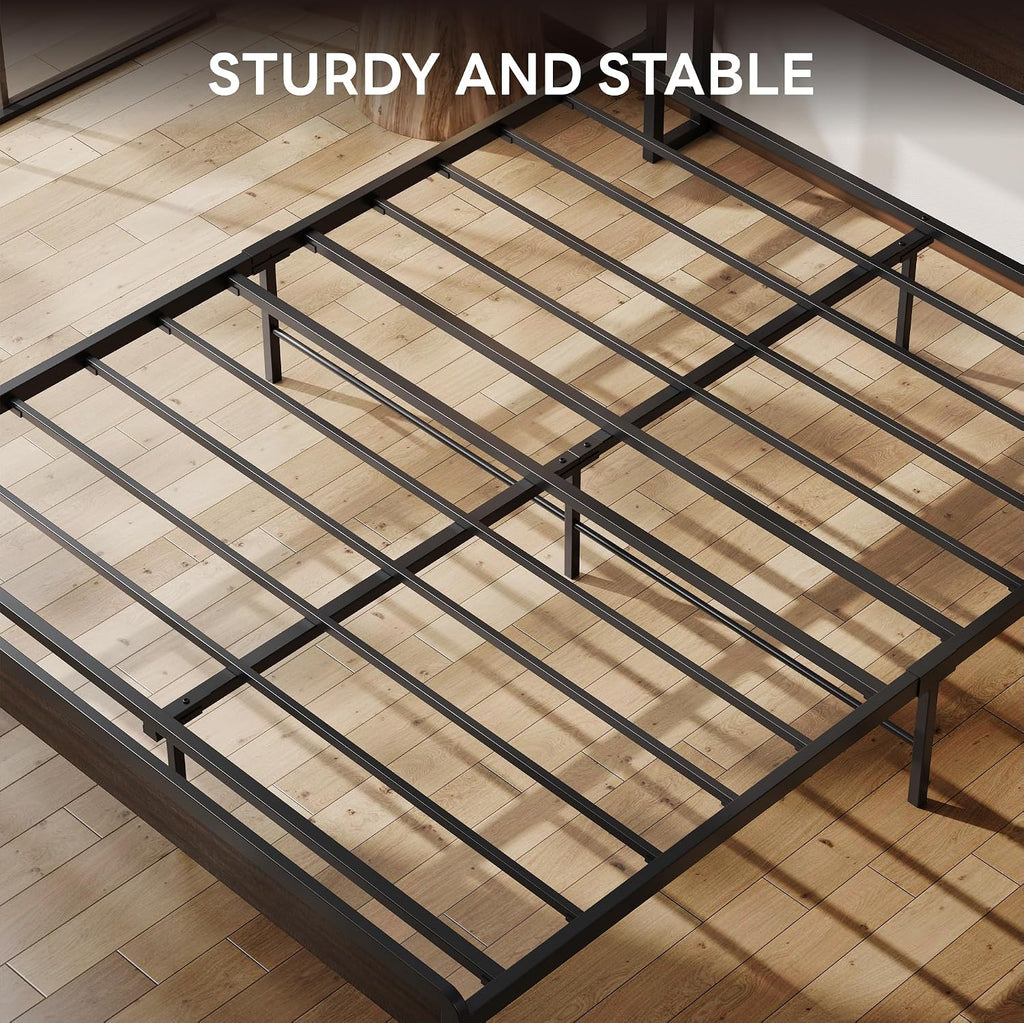 LIKIMIO Queen Bed Frame with Headboard, Dark Wood Camas Queen with Strong Supports, Sturdy, Noise-Free, No Box Spring Needed, Dark Brown