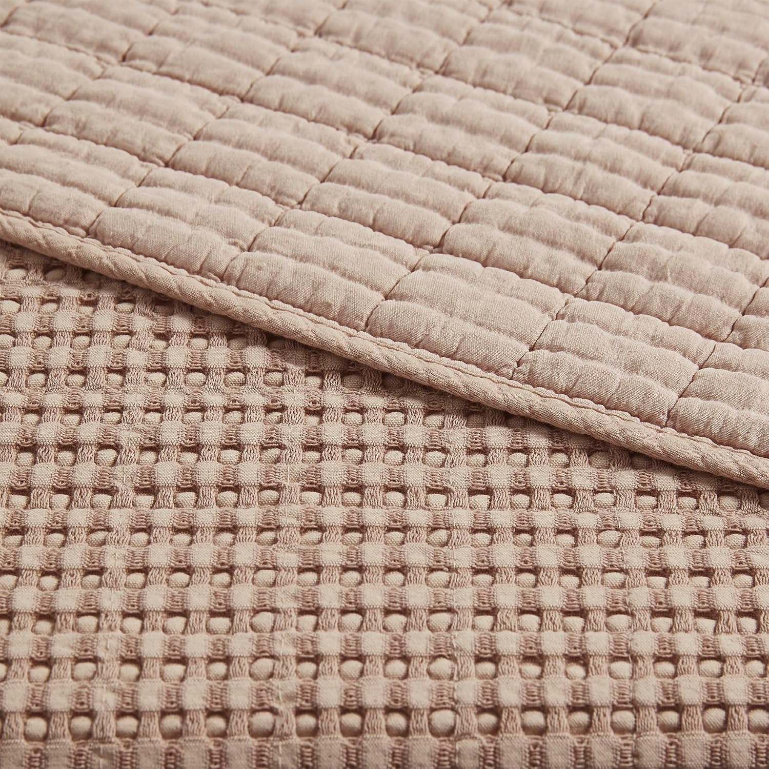 Levtex Home Mills Waffle Twin Bedspread Set (84x104in) with 1 Pillow Sham (26x20in) - Blush - Cotton Waffle Twin Size Bedspread Set - Lightweight, Soft, Pre-Washed
