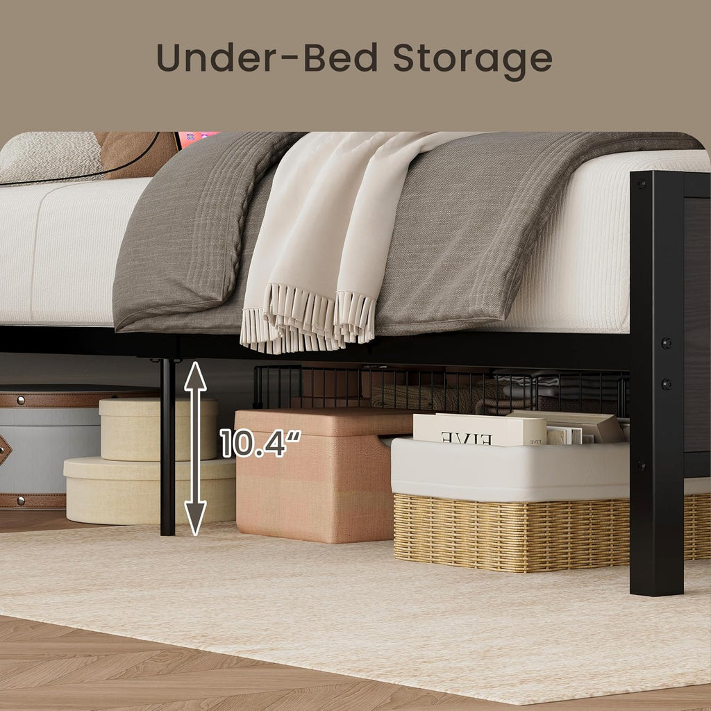 LIKIMIO Twin Bed Frames with 2 Storage Drawers, Charging Station and LED Lights, Platform Twin Bed with Headboard, Strong Metal Slats, No Box Spring Needed, Easy Assembly, Noise-Free, Black