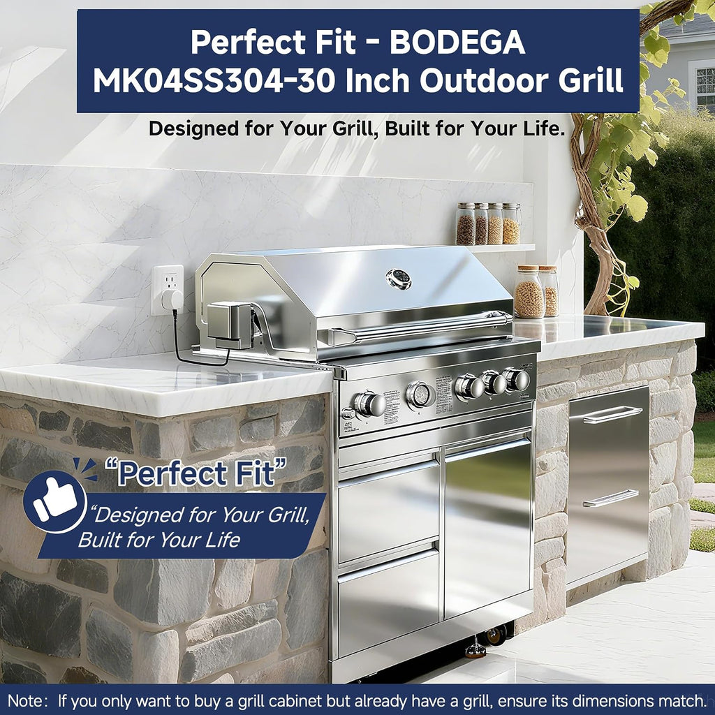 BODEGA Outdoor Stainless-Steel Kitchen Drawers Cabinet For Built-in BBQ Grill .Stainless-Steel outdoor kitchen grill cabinet with 2 Drawers and Propane Tank Storage,(Fits 30'-MK04SS304 Propane Grill).