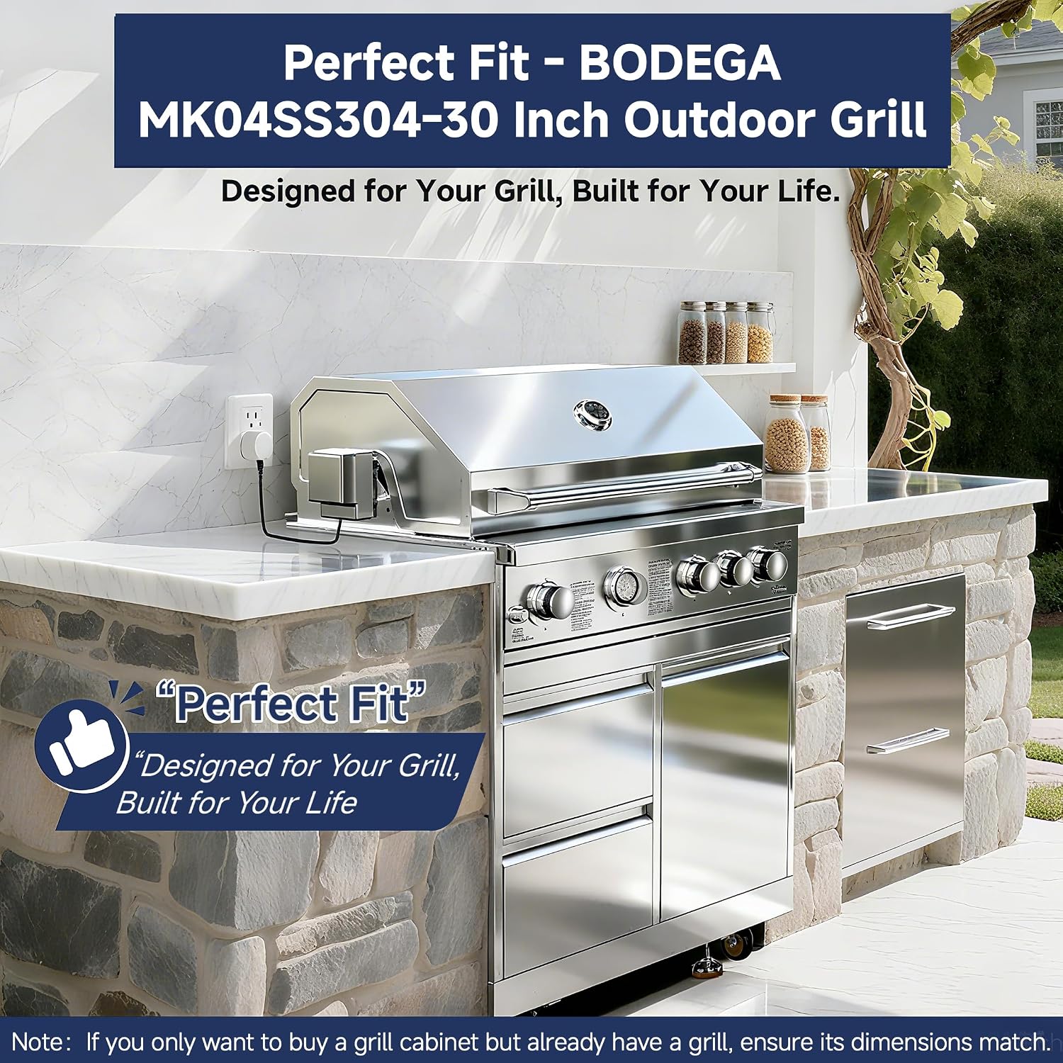 BODEGA Outdoor Stainless-Steel Kitchen Drawers Cabinet For Built-in BBQ Grill .Stainless-Steel outdoor kitchen grill cabinet with 2 Drawers and Propane Tank Storage,(Fits 30'-MK04SS304 Propane Grill).