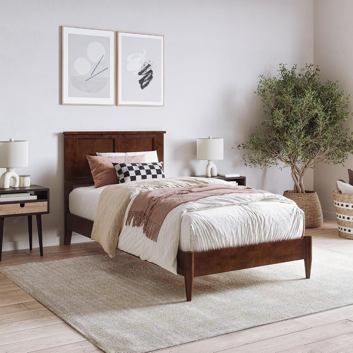 AFI, Charlotte Twin XL Solid Wood Low Profile Platform Bed, Walnut
