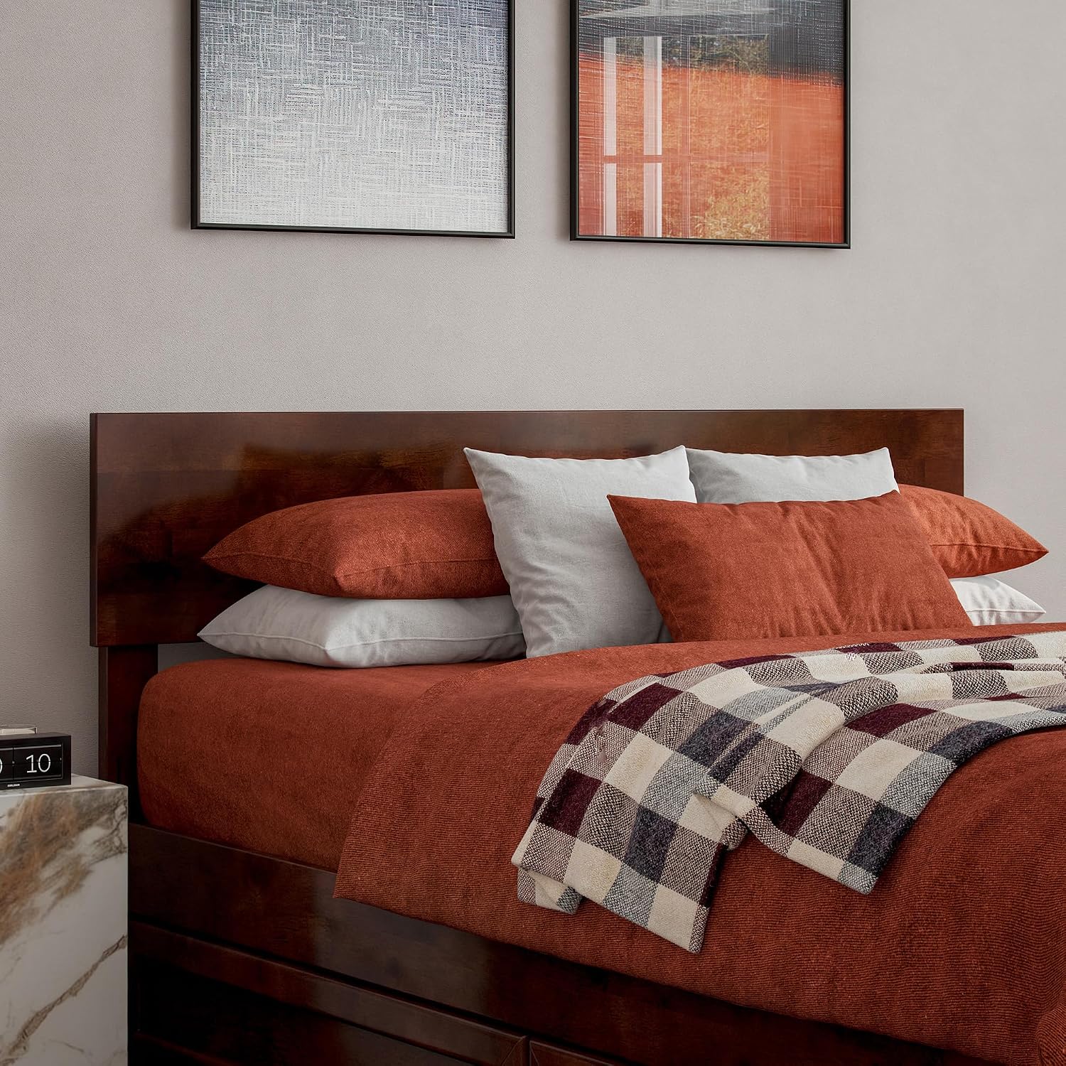 AFI, Wesley Full Platform Bed with Panel Footboard and Storage Drawers, Walnut