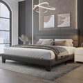 WEEWAY King Bed Frame Platform Bed with Linen Fabric Upholstered Headboard and Wooden Slats Support, Heavy Duty Mattress Foundation, No Box Spring Needed, Easy Assembly, Dark Grey
