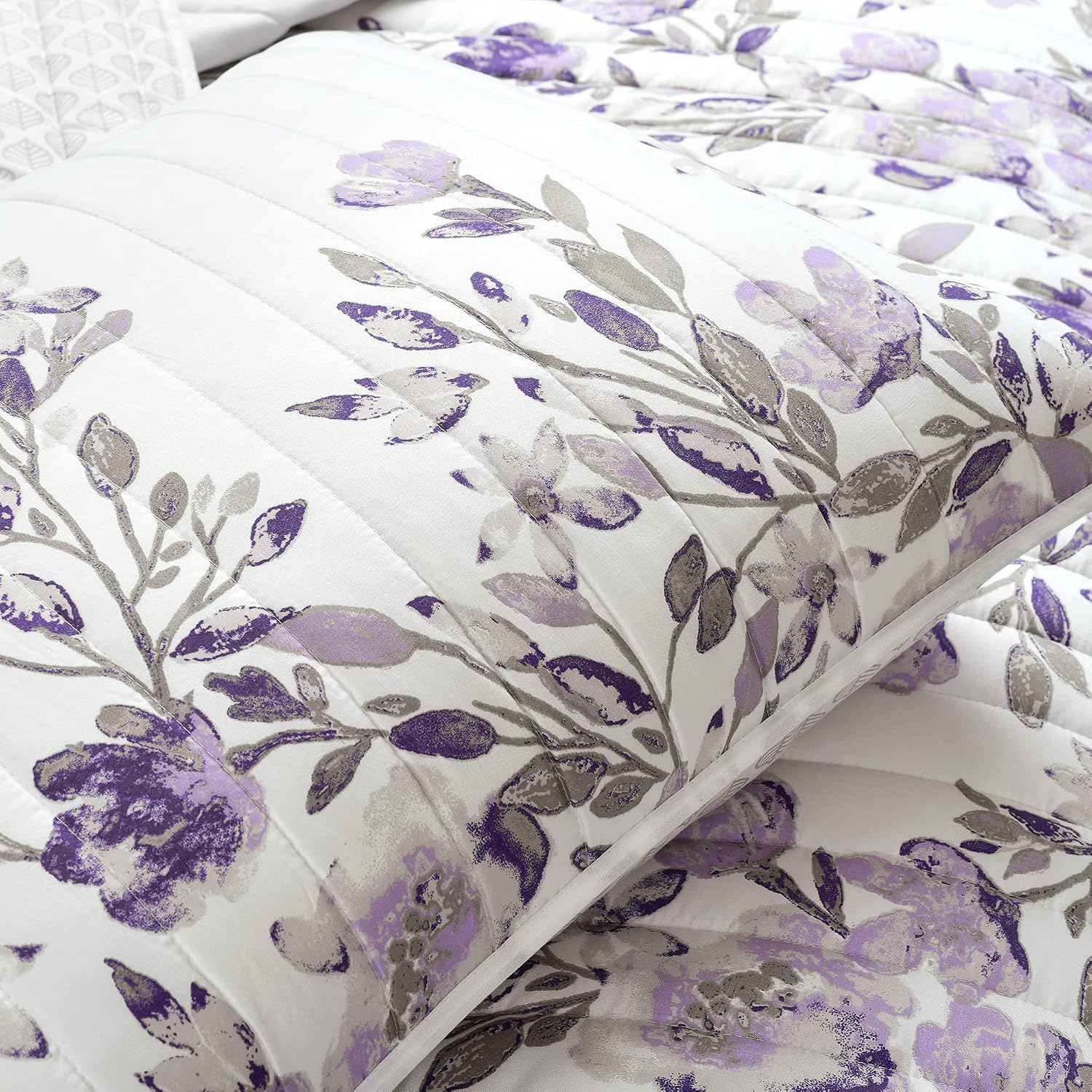 Lush Decor Tanisha Reversible Floral Quilt Set, 5 Piece Set, King, Gray & Purple - Elegant Floral Bedding Set - Purple Lavender Quilt - Beautiful Flower Print - Modern Farmhouse & Cottage Home Decor